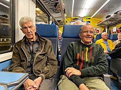 Auf dem Weg nach Basel: Ruedi und Heinz